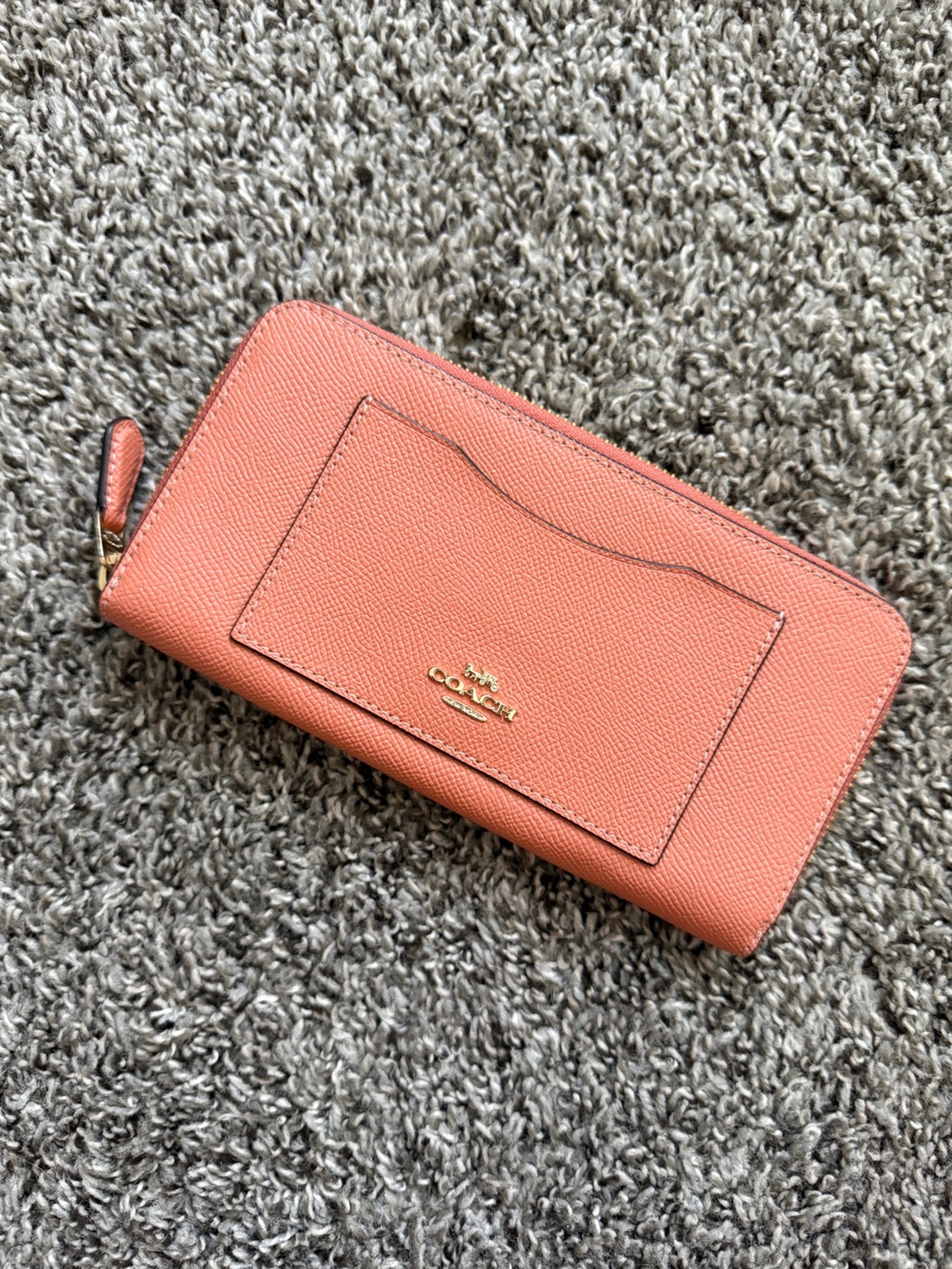 Coach Coral Zip Around Wallet with Gold Logo